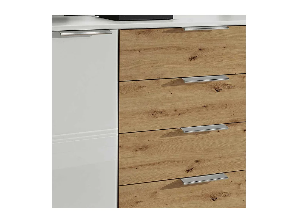 Küchensideboard in Eiche Bianco Weiß glasbeschichtet