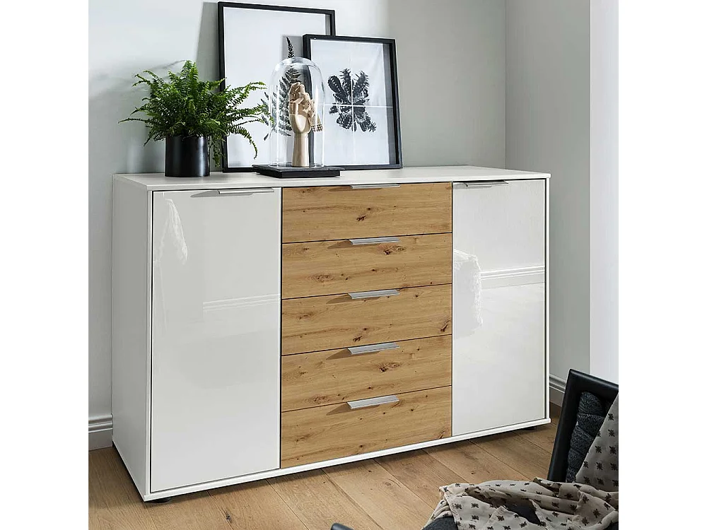 Küchensideboard in Eiche Bianco Weiß glasbeschichtet