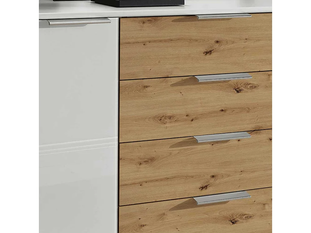 Küchensideboard in Eiche Bianco Weiß glasbeschichtet