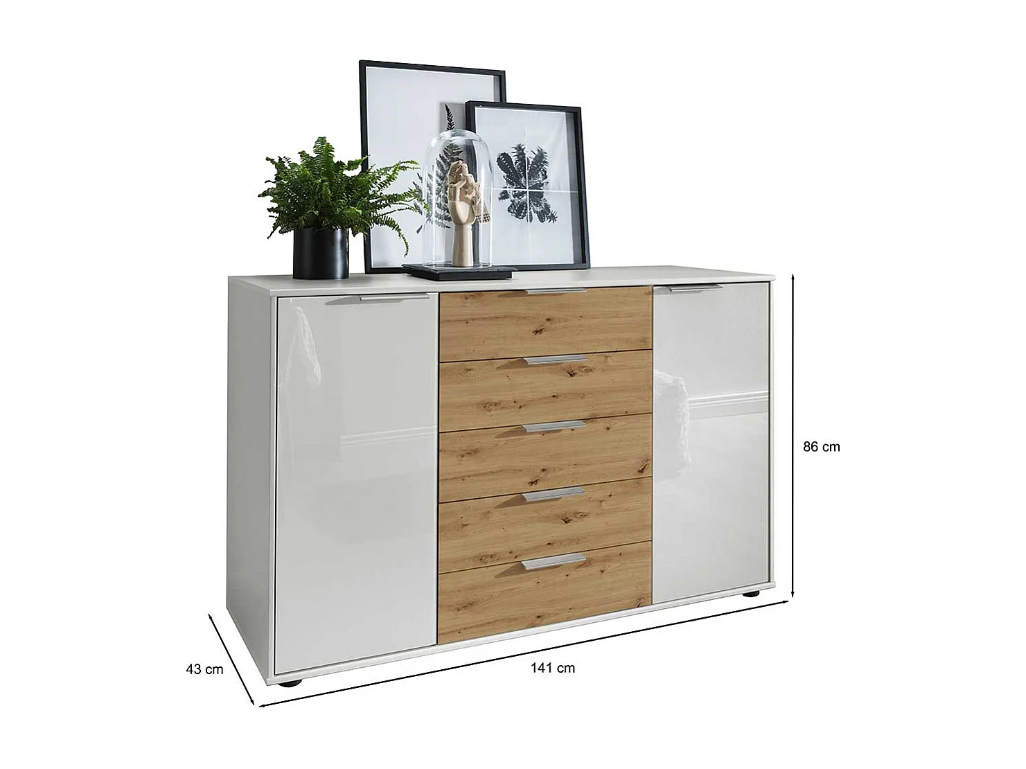 Küchensideboard in Eiche Bianco Weiß glasbeschichtet