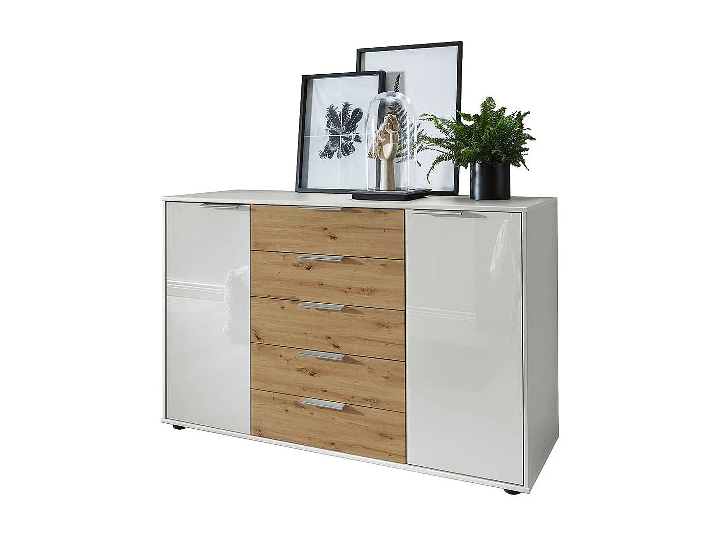 Küchensideboard in Eiche Bianco Weiß glasbeschichtet