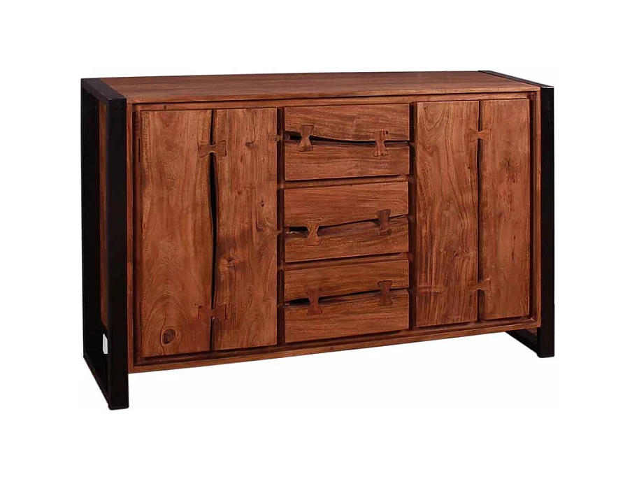 Sideboard im Loft Design Akazie Massivholz Metall Schwarz