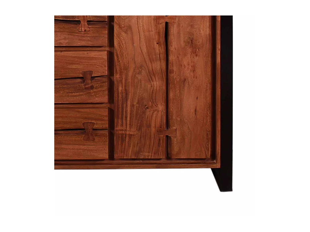 Sideboard im Loft Design Akazie Massivholz Metall Schwarz