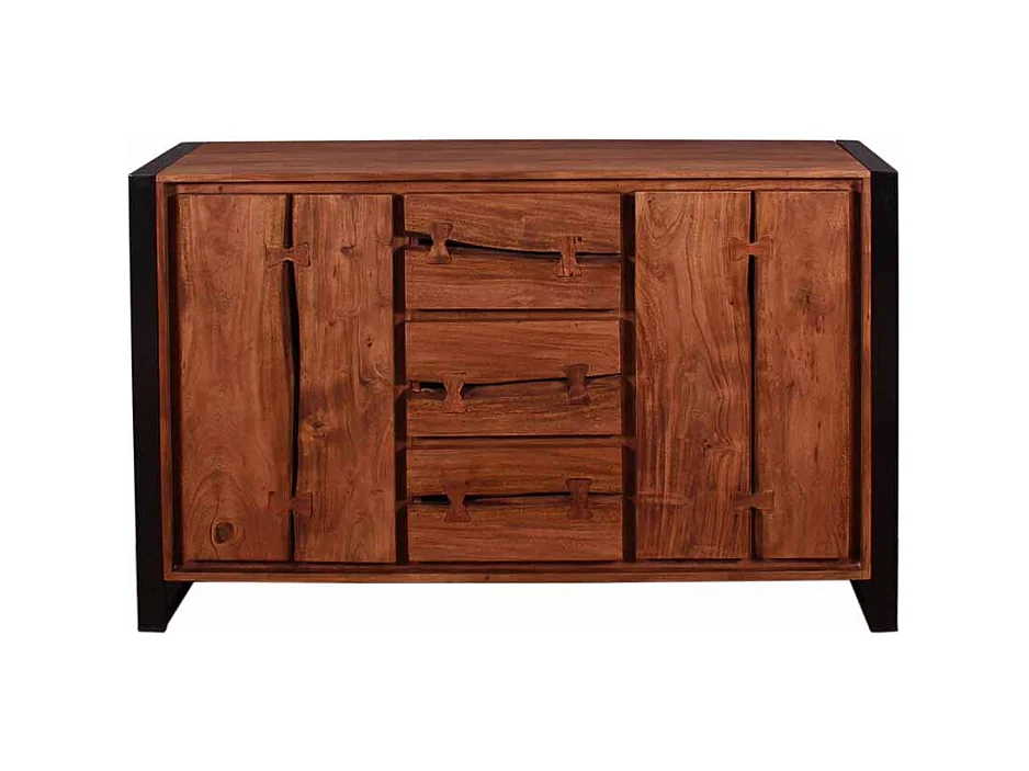 Sideboard im Loft Design Akazie Massivholz Metall Schwarz