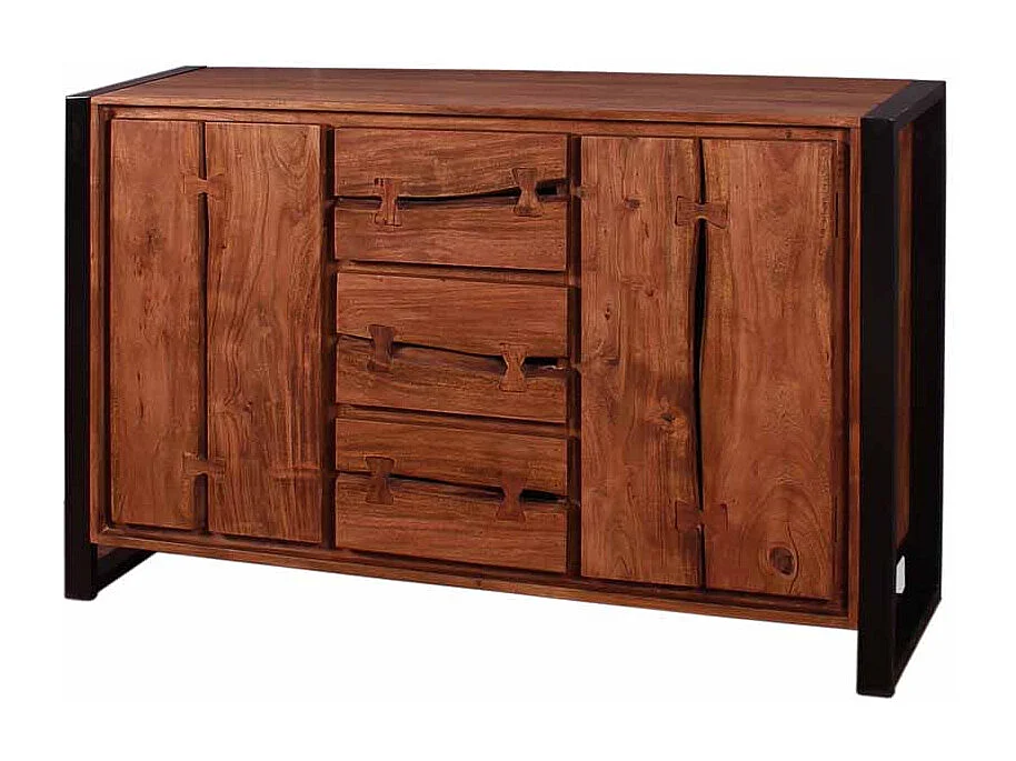 Sideboard im Loft Design Akazie Massivholz Metall Schwarz