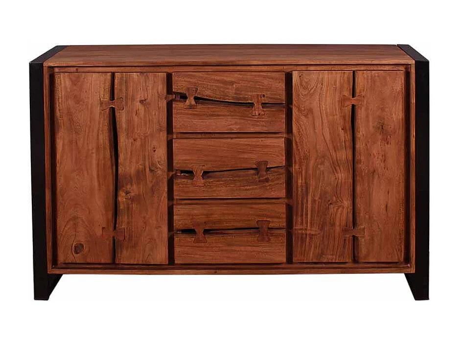 Sideboard im Loft Design Akazie Massivholz Metall Schwarz