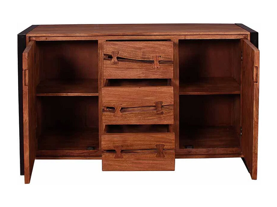 Sideboard im Loft Design Akazie Massivholz Metall Schwarz