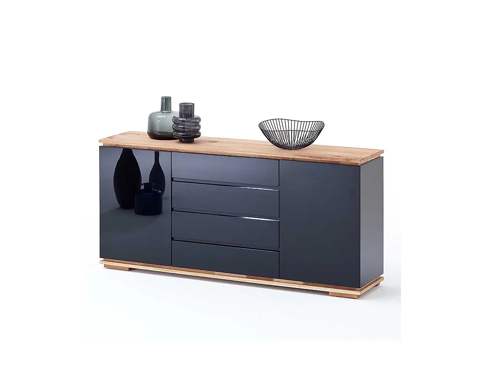 Design Anrichte in Hochglanz Schwarz Asteiche Massivholz