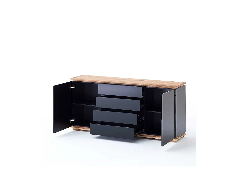 Design Anrichte in Hochglanz Schwarz Asteiche Massivholz