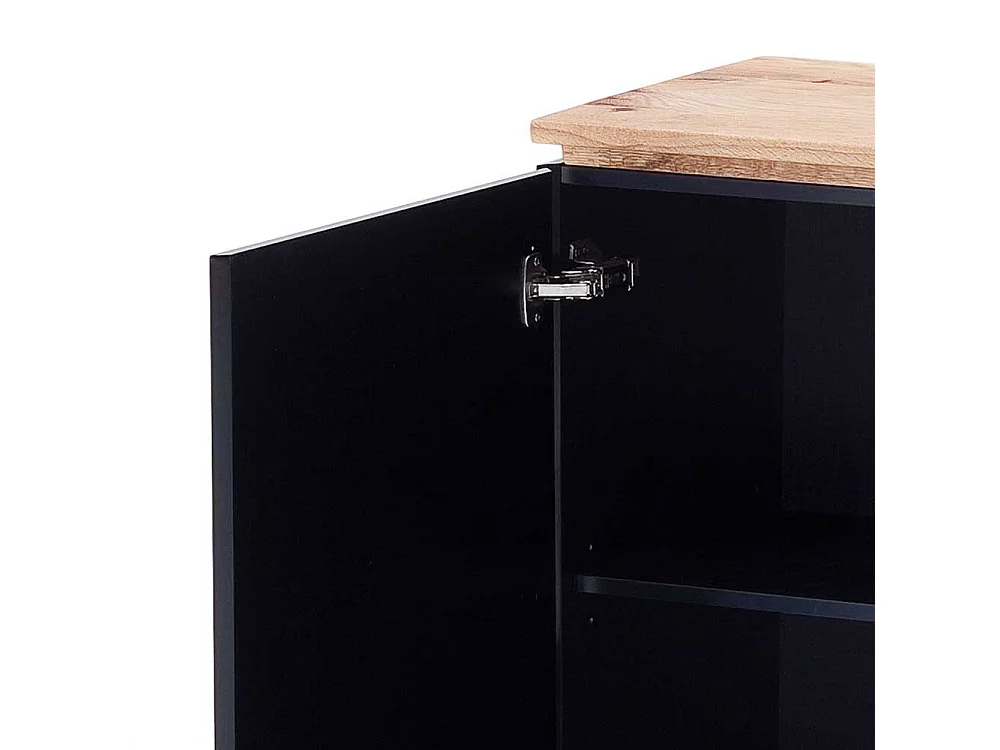 Design Anrichte in Hochglanz Schwarz Asteiche Massivholz