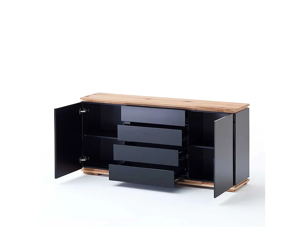 Design Anrichte in Hochglanz Schwarz Asteiche Massivholz