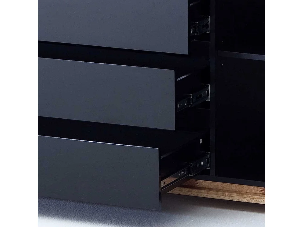 Design Anrichte in Hochglanz Schwarz Asteiche Massivholz