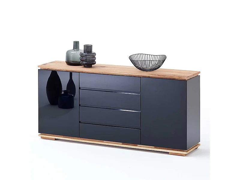 Design Anrichte in Hochglanz Schwarz Asteiche Massivholz