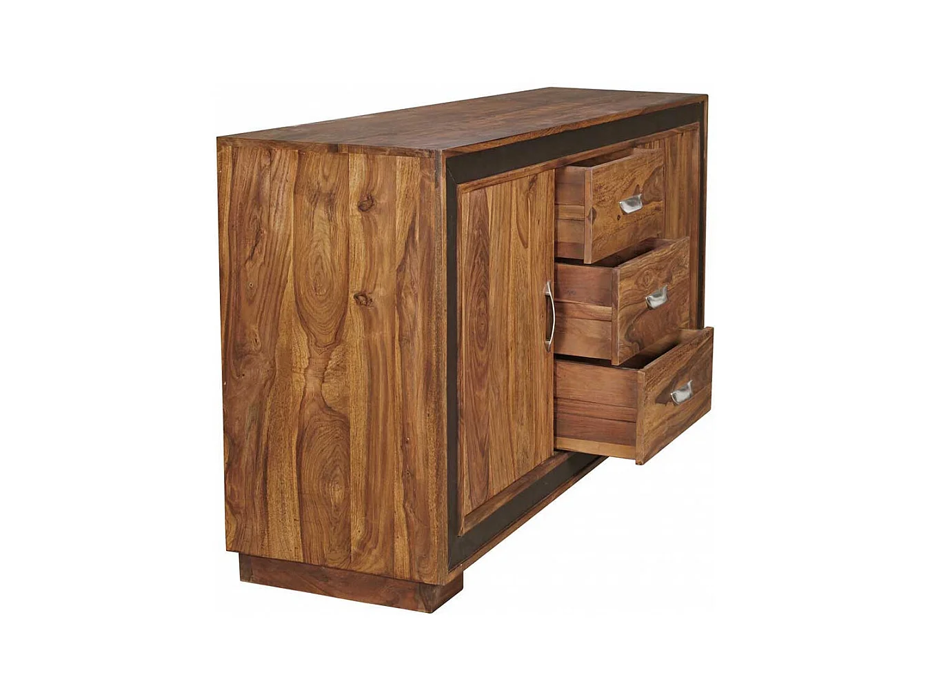 Wohnzimmer Sideboard aus Sheesham Massivholz Kunstleder