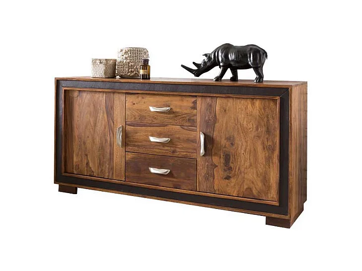 Wohnzimmer Sideboard aus Sheesham Massivholz Kunstleder