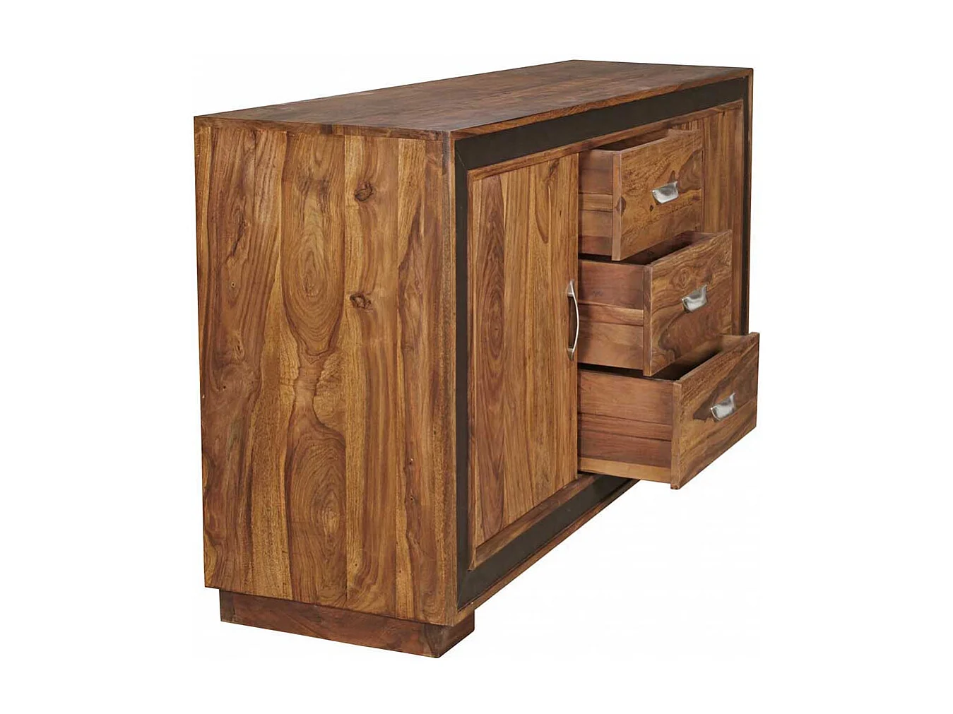 Wohnzimmer Sideboard aus Sheesham Massivholz Kunstleder