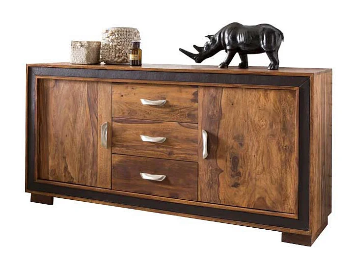Wohnzimmer Sideboard aus Sheesham Massivholz Kunstleder