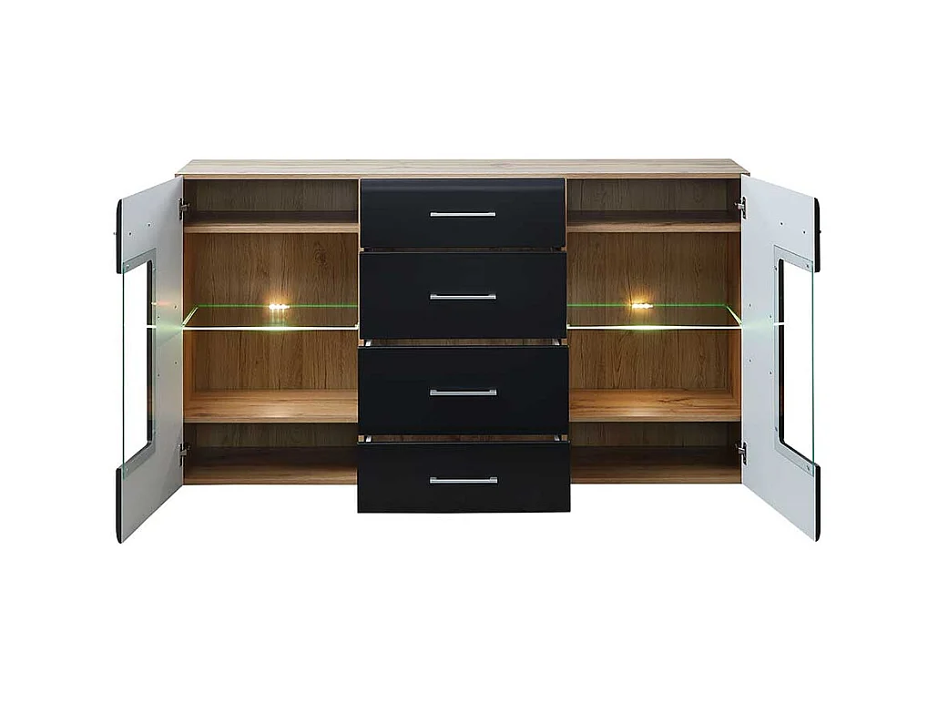 Wohnzimmerschrank Sideboard in Wildeichefarben Schwarz