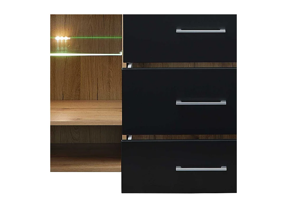 Wohnzimmerschrank Sideboard in Wildeichefarben Schwarz