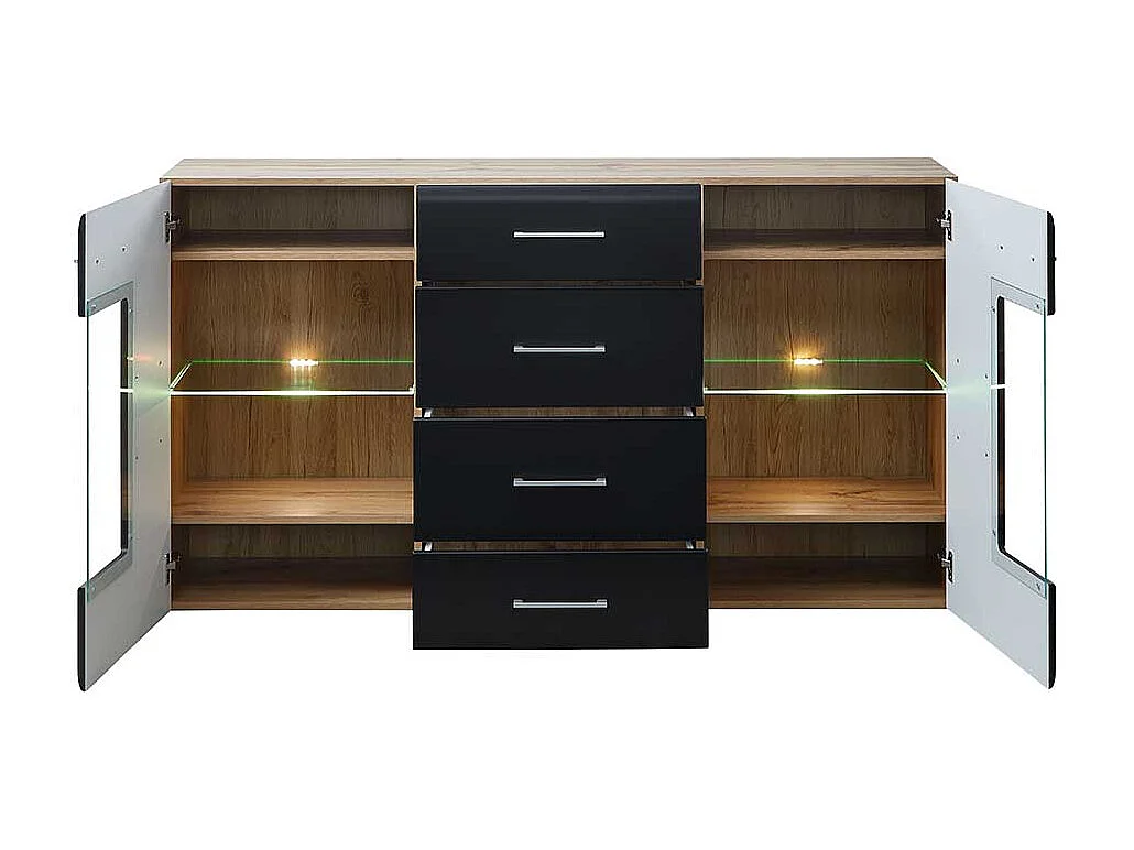 Wohnzimmerschrank Sideboard in Wildeichefarben Schwarz