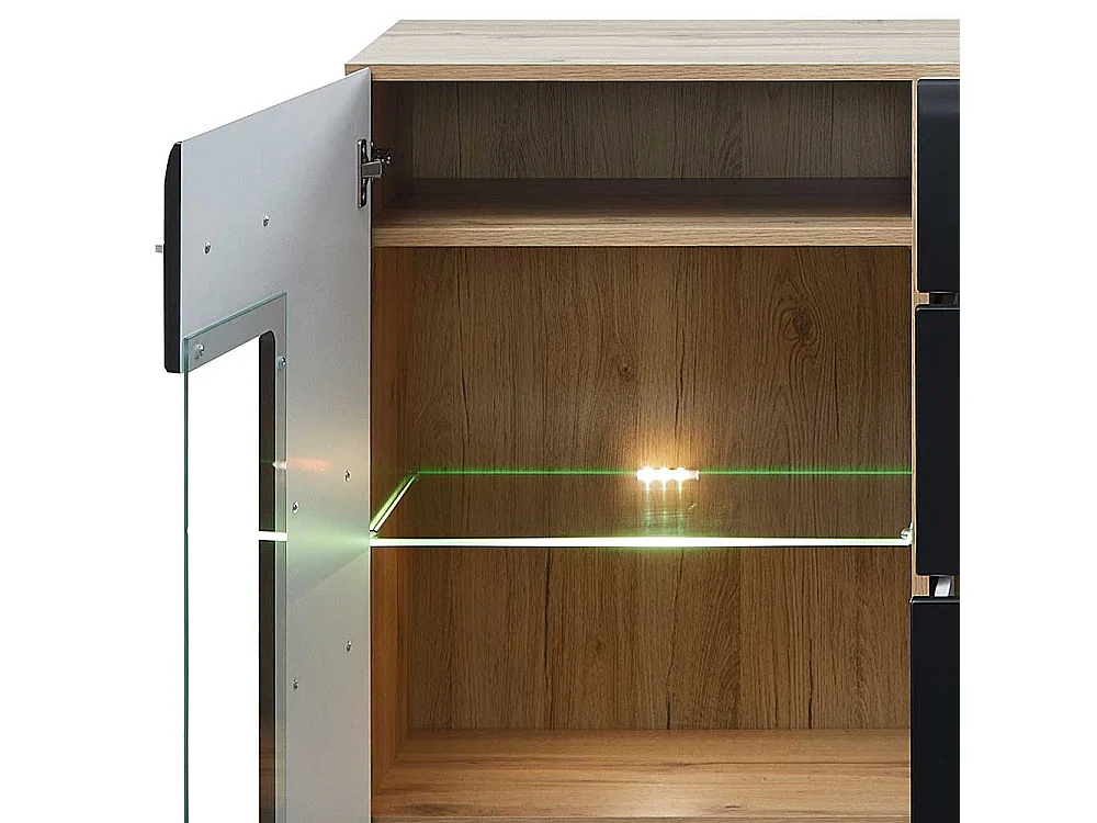 Wohnzimmerschrank Sideboard in Wildeichefarben Schwarz