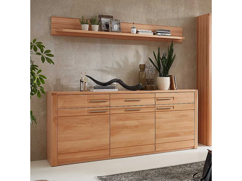 Modernes Sideboard in Kernbuchefarben teilmassiv 190 cm breit