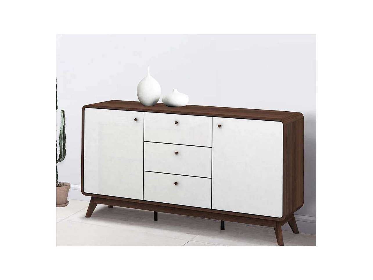 Esszimmer Sideboard in Weiß und Walnussfarben 140 cm breit