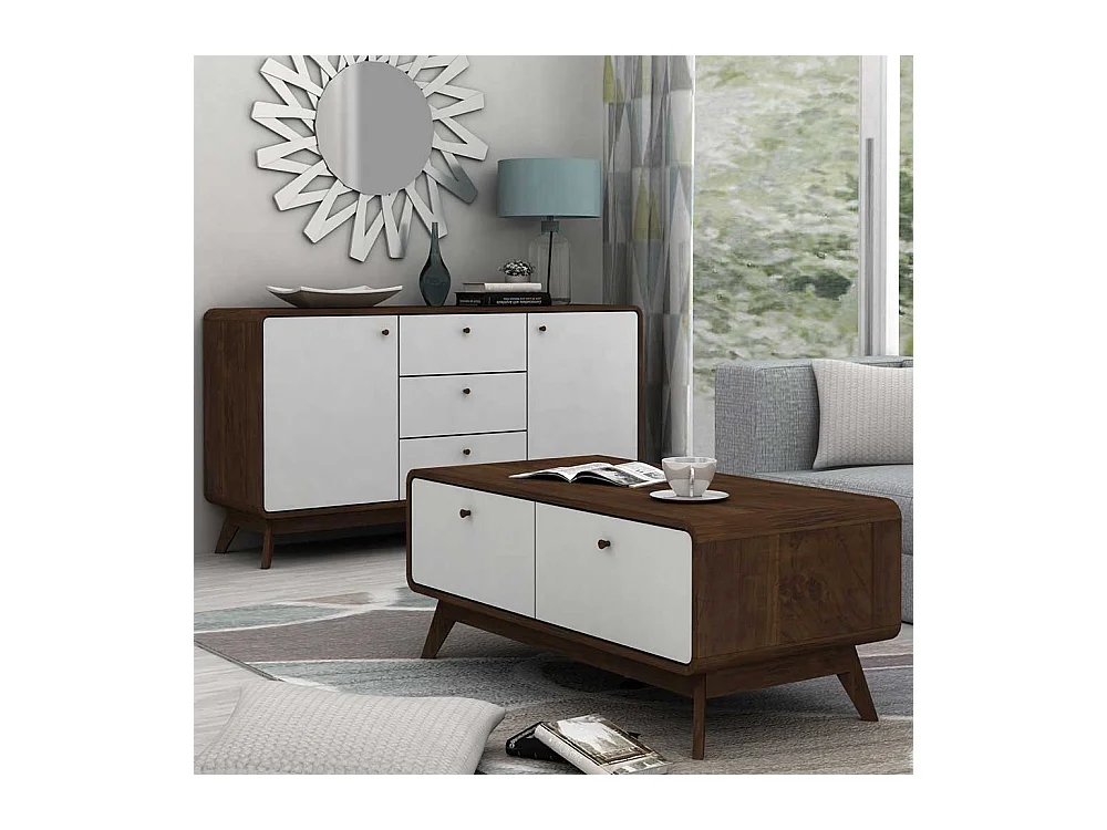Esszimmer Sideboard in Weiß und Walnussfarben 140 cm breit