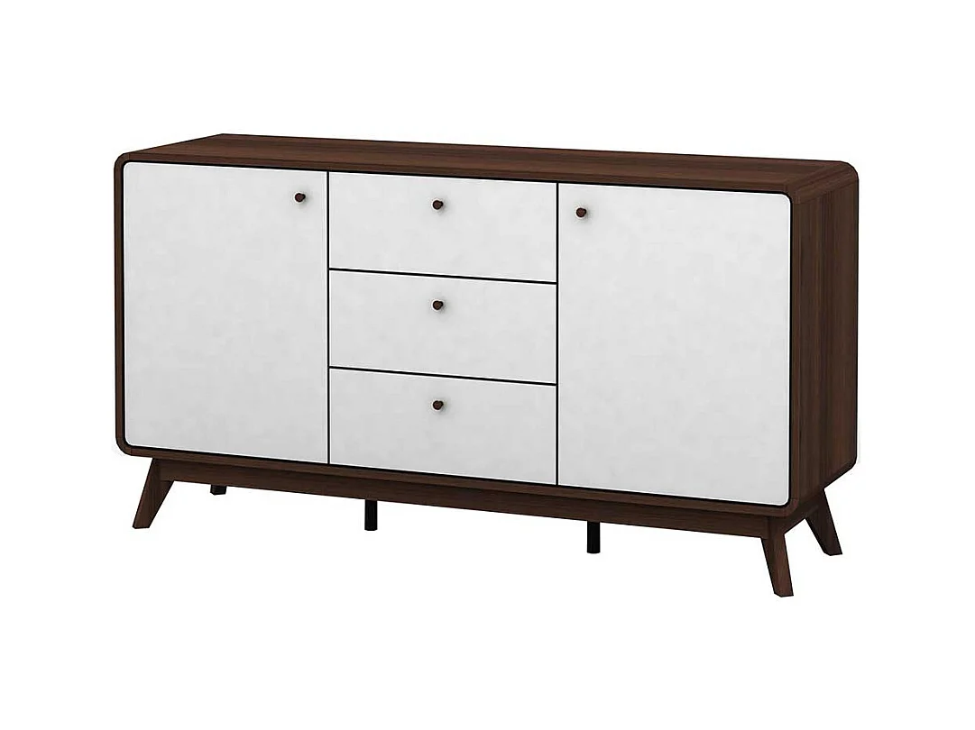 Esszimmer Sideboard in Weiß und Walnussfarben 140 cm breit