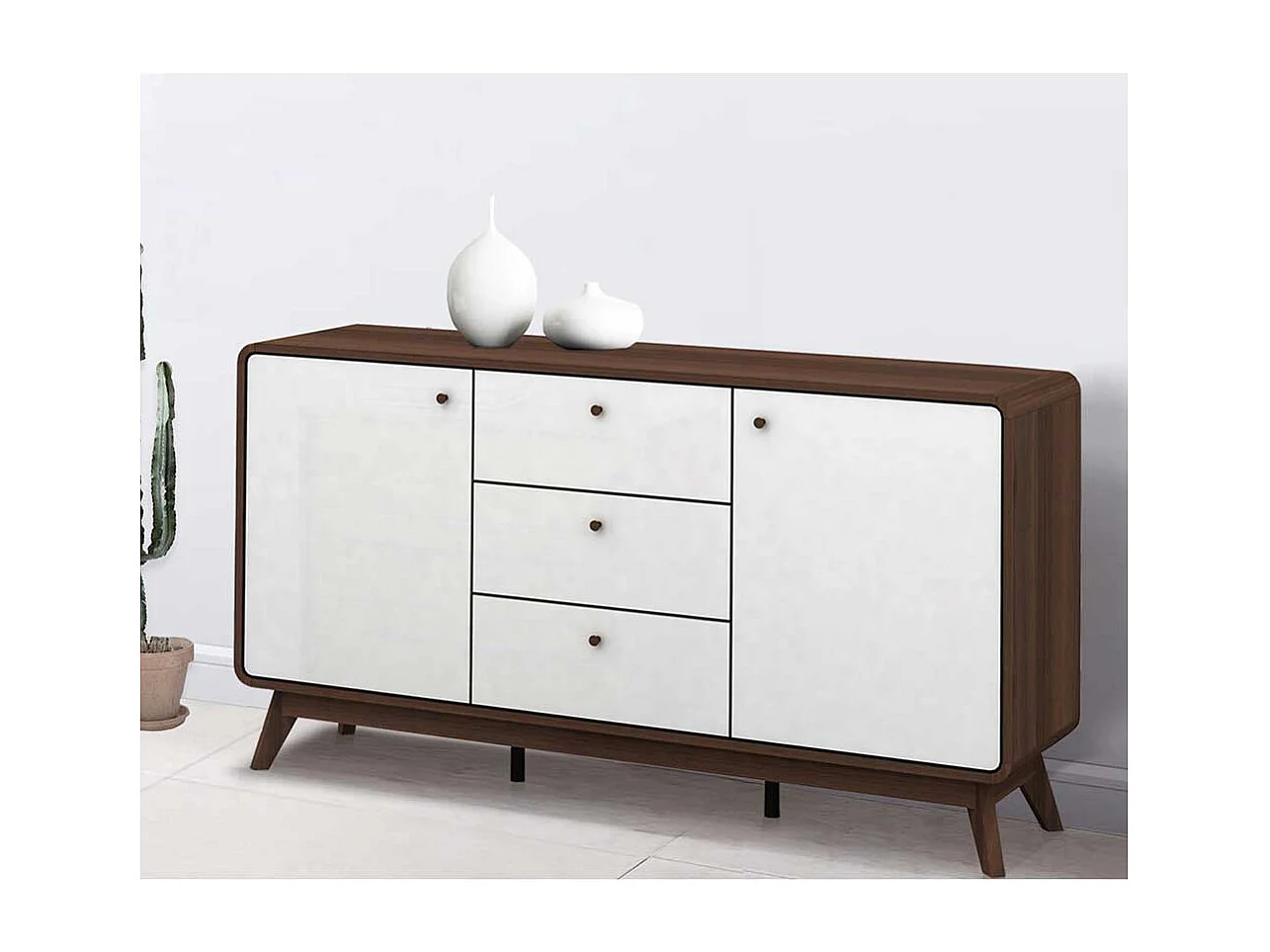 Esszimmer Sideboard in Weiß und Walnussfarben 140 cm breit