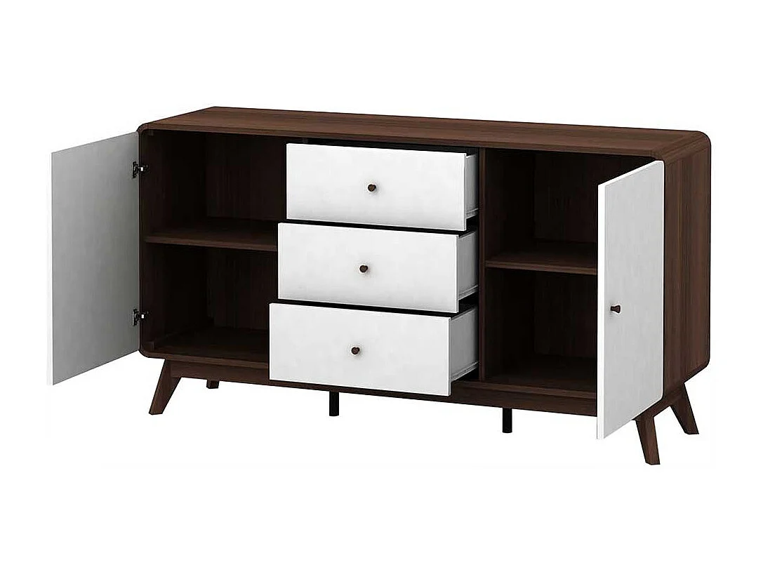 Esszimmer Sideboard in Weiß und Walnussfarben 140 cm breit