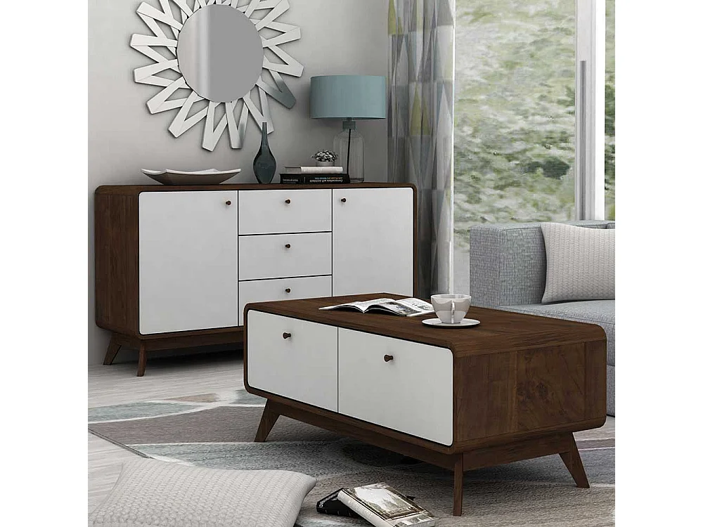 Esszimmer Sideboard in Weiß und Walnussfarben 140 cm breit