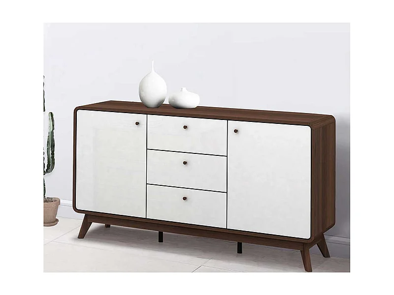 Esszimmer Sideboard in Weiß und Walnussfarben 140 cm breit