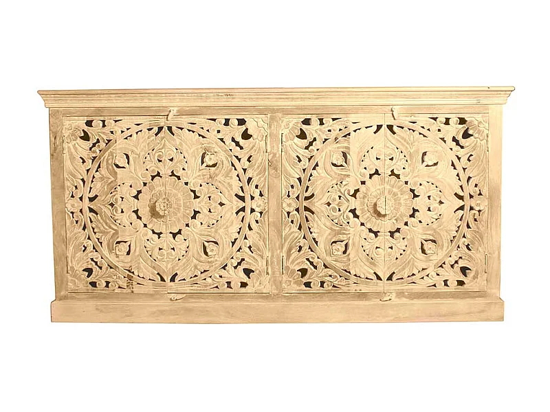 Massivholz Sideboard im Vintage Look floralen Schnitzereien versehen