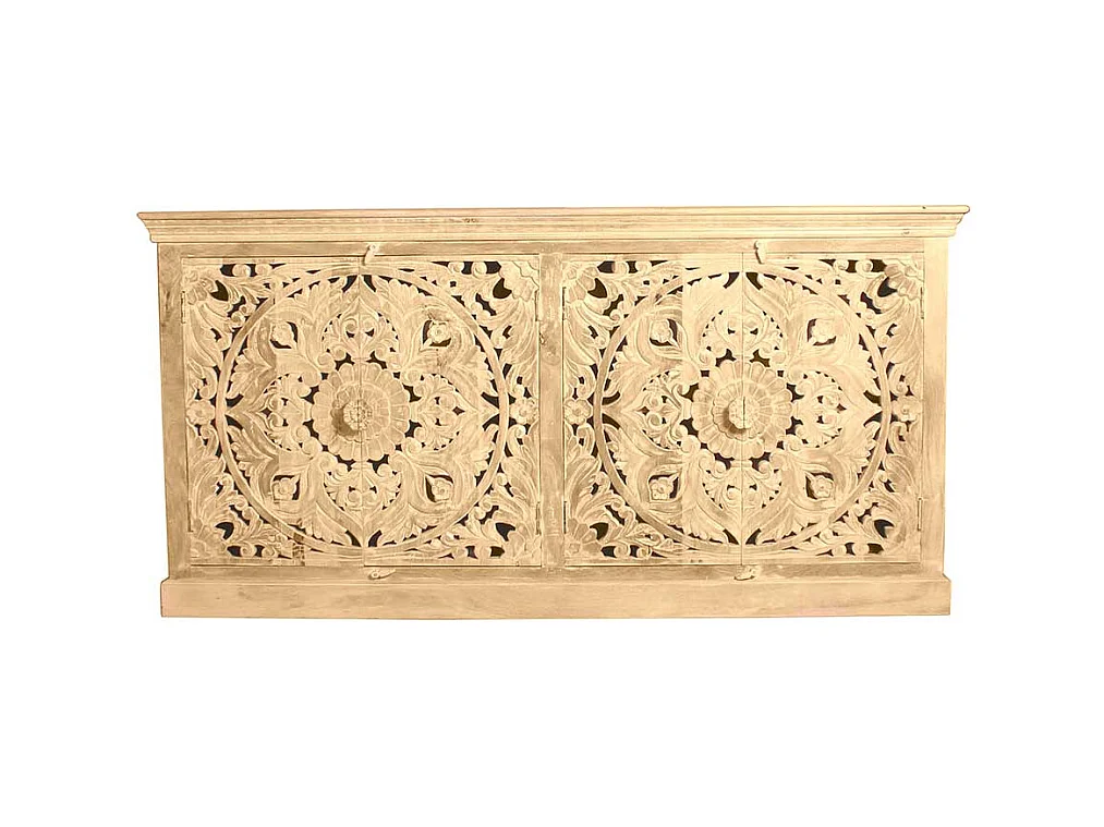 Massivholz Sideboard im Vintage Look floralen Schnitzereien versehen
