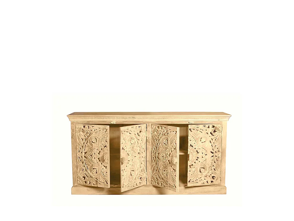 Massivholz Sideboard im Vintage Look floralen Schnitzereien versehen