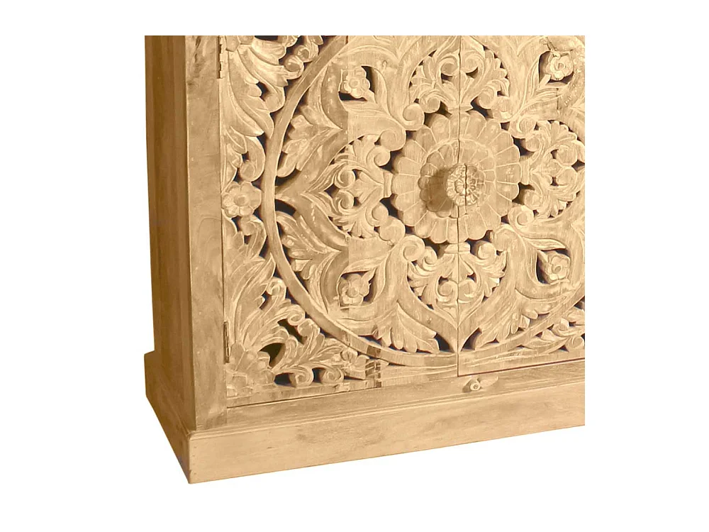 Massivholz Sideboard im Vintage Look floralen Schnitzereien versehen