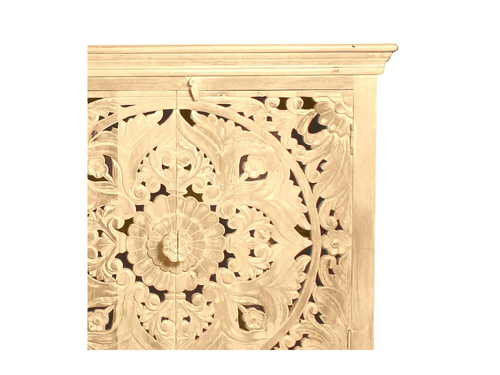 Massivholz Sideboard im Vintage Look floralen Schnitzereien versehen