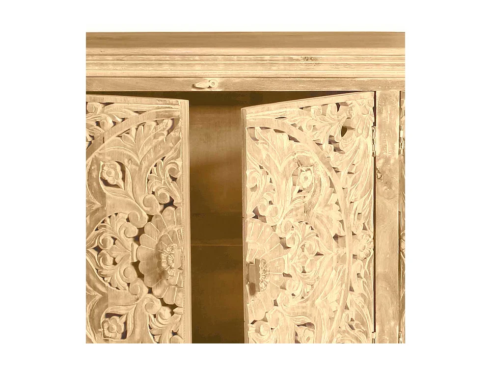 Massivholz Sideboard im Vintage Look floralen Schnitzereien versehen
