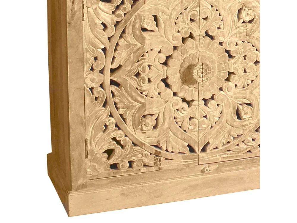 Massivholz Sideboard im Vintage Look floralen Schnitzereien versehen