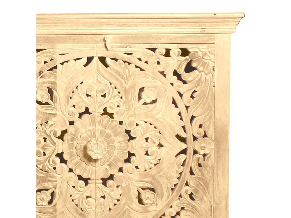 Massivholz Sideboard im Vintage Look floralen Schnitzereien versehen