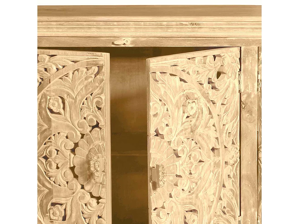Massivholz Sideboard im Vintage Look floralen Schnitzereien versehen