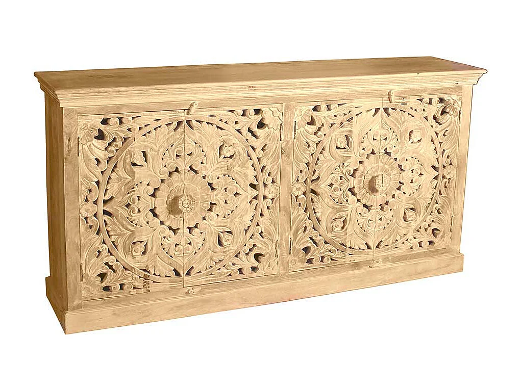 Massivholz Sideboard im Vintage Look floralen Schnitzereien versehen
