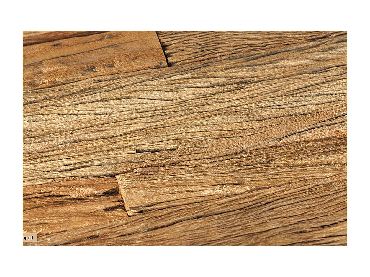 Table de salle à manger VELENA – Rectangulaire 200 cm – Bois de teck, verre et acier argenté – Style baroque chic