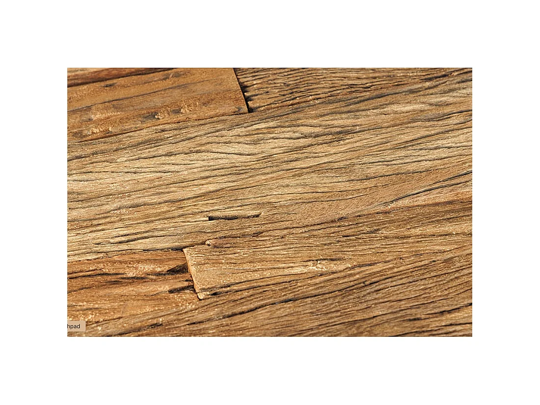 Table de salle à manger VELENA – Rectangulaire 200 cm – Bois de teck, verre et acier argenté – Style baroque chic