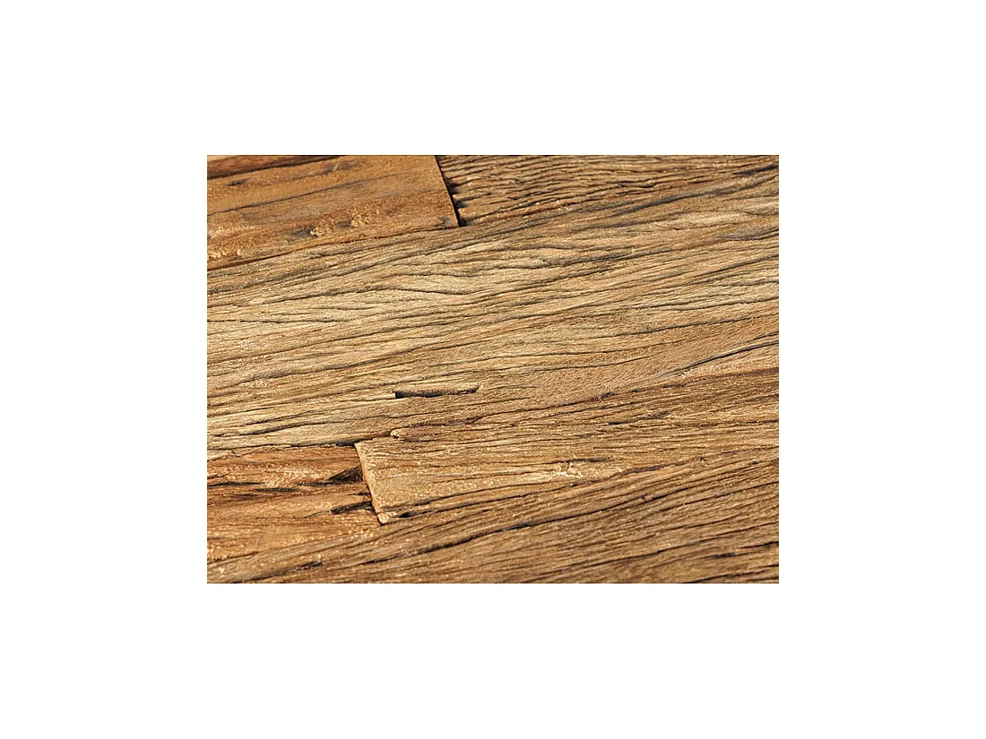 Table de salle à manger VELENA – Rectangulaire 200 cm – Bois de teck, verre et acier argenté – Style baroque chic