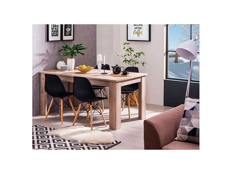 Table à manger couleur chêne gris - Longueur 160,5 x profondeur 90,5 x hauteur 76,5 cm