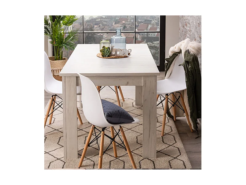 Table à manger couleur chêne blanc - Longueur 160,5 x profondeur 90,5 x hauteur 76,5 cm