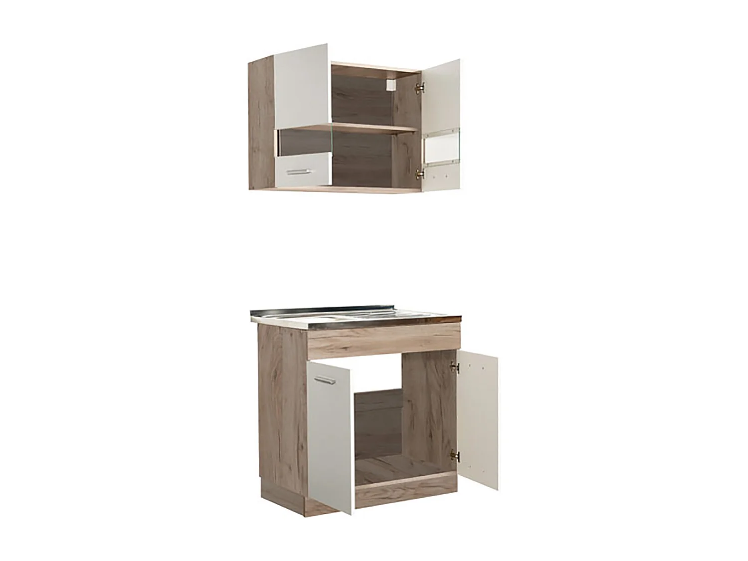 Cuisine 2 éléments couleur chêne/blanc - Longueur 80 x Profondeur 51.6 x Hauteur 206.5 cm