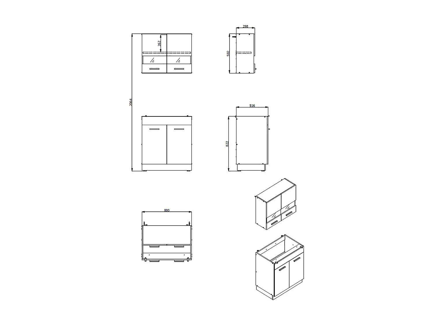 Cuisine 2 éléments couleur chêne/blanc - Longueur 80 x Profondeur 51.6 x Hauteur 206.5 cm